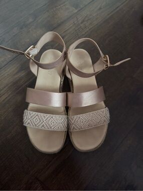 Beaded Ankle-Strap Sandals in Blush